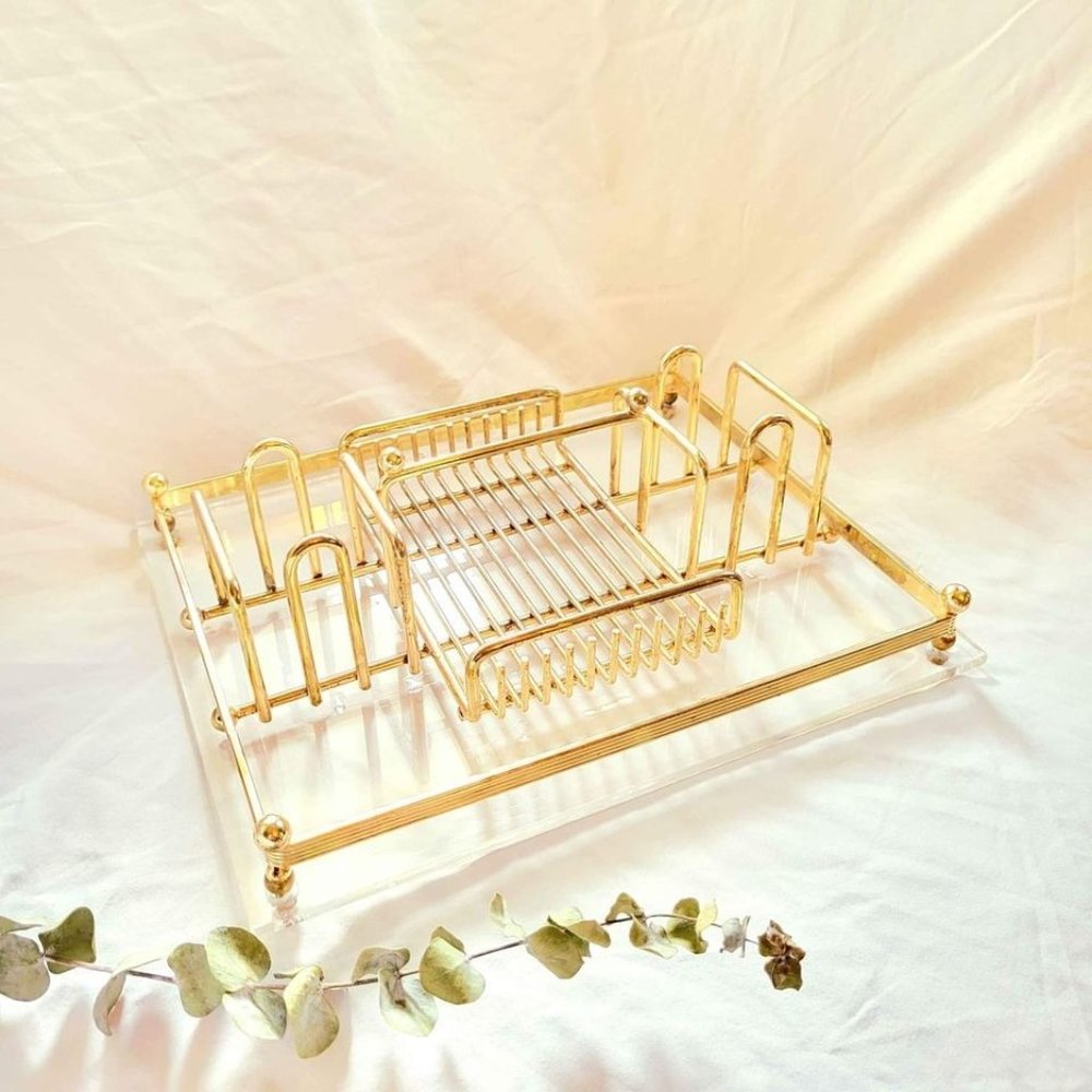 Vintage Brass + Acrylic Vanity Desk Organizer
